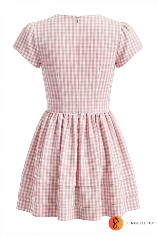 Mini Dress with Gingham Check - Sweet Vintage Charm for A-line, Casual, Cotton, Dress, Everyday