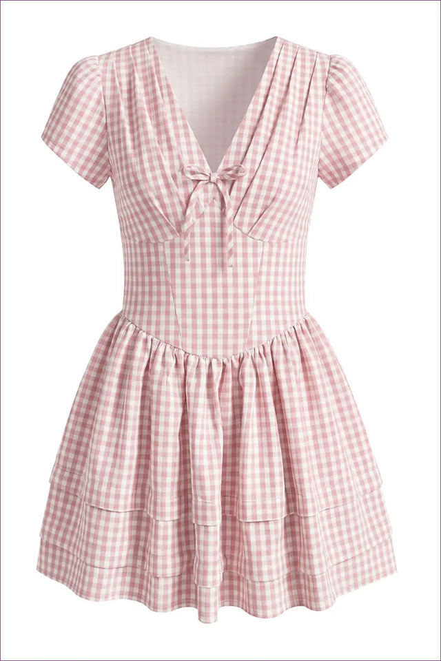Gingham Mini Dress With A-Line Skirt - Garden Party Ready