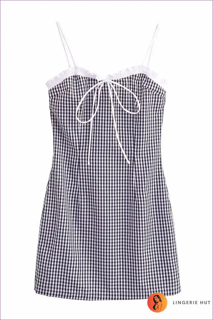 Mini Dress with Gingham Print - Picnic Perfect for A-line, Boho, Casual, Cotton,