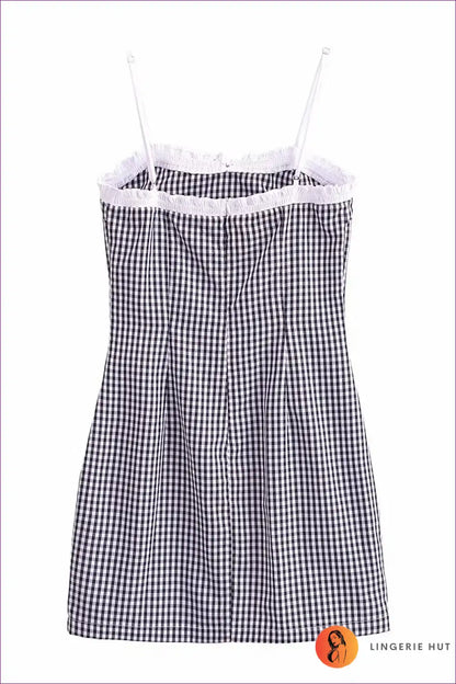 Mini Dress with Gingham Print - Picnic Perfect for A-line, Boho, Casual, Cotton,