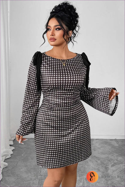 Gingham Mini Dress with Bow Shoulder Details - Effortless Elegance - Dresses - Lingerie Hut - Autumn • Bodycon • Casual