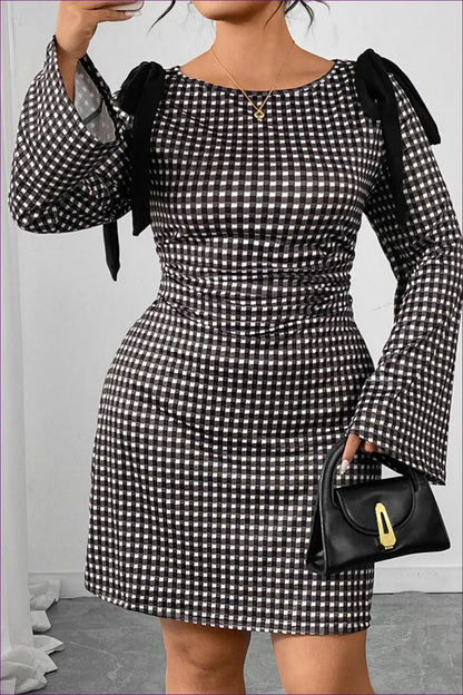 Gingham Mini Dress with Bow Shoulder Details - Effortless Elegance - Dresses - Lingerie Hut - Autumn • Bodycon • Casual