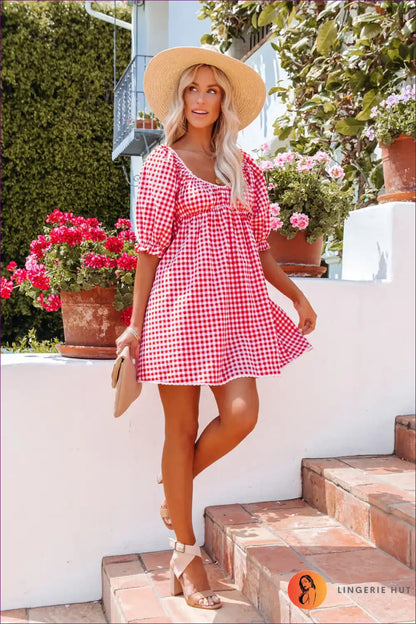 Mini Dress with Gingham Print - Vintage Romance