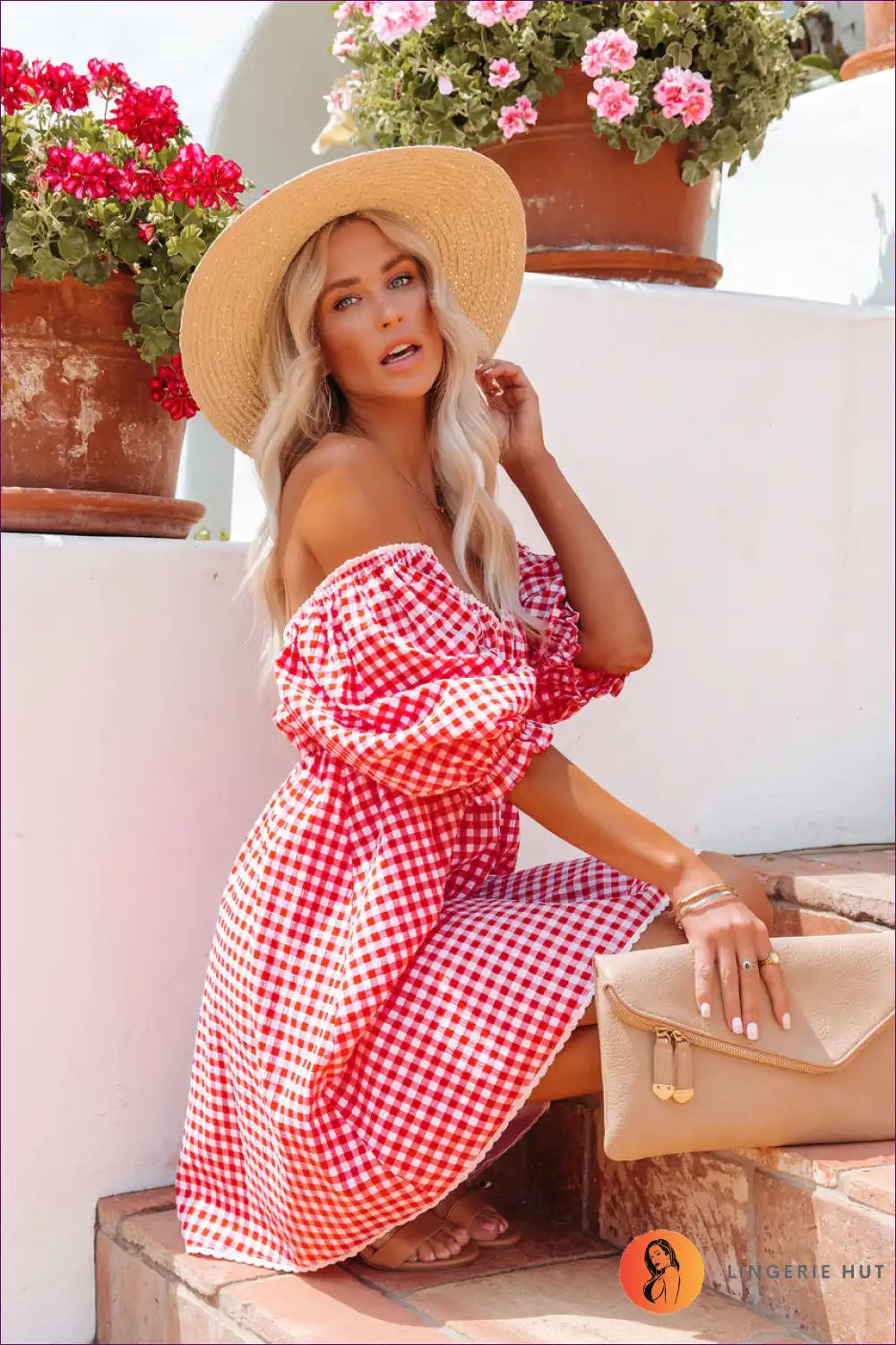 Mini Dress with Gingham Print - Vintage Romance