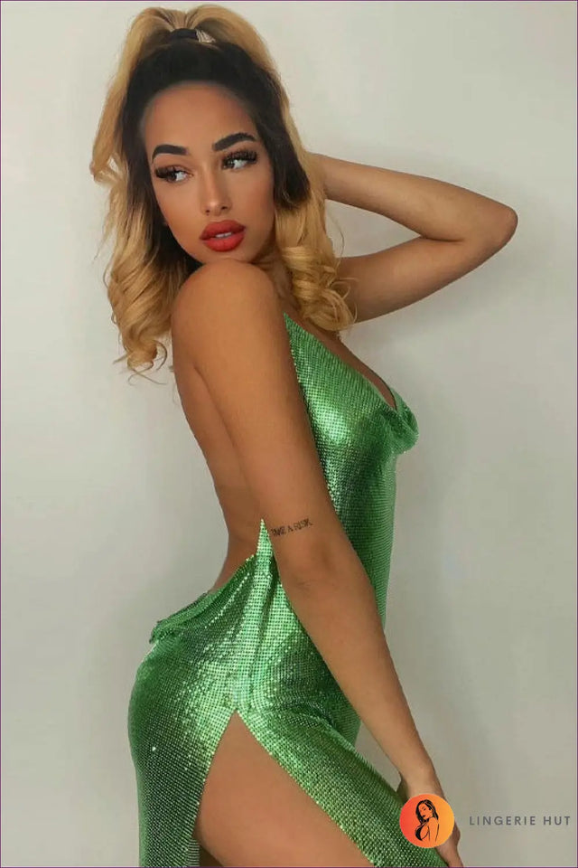 Metallic Halter Mini Dress