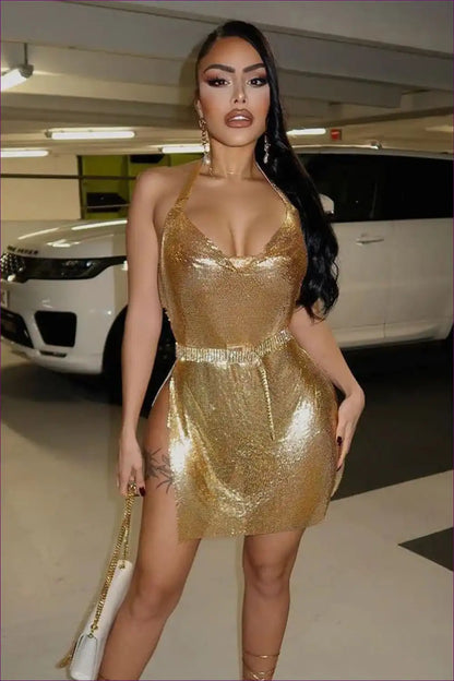 Mini Dress with Halter Neckline - Night out Allure for Backless, Bodycon, Clubwear, Dress, Evening Wear