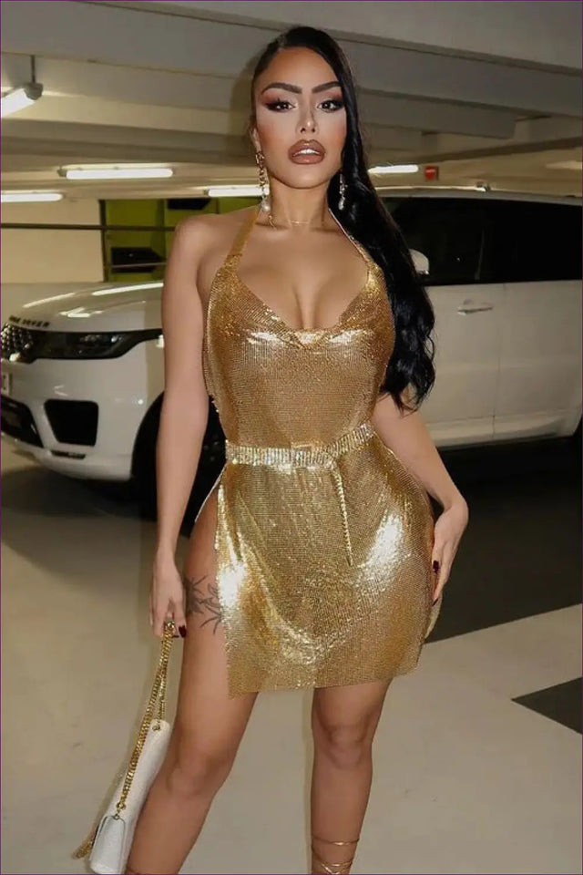 Metallic Halter Mini Dress