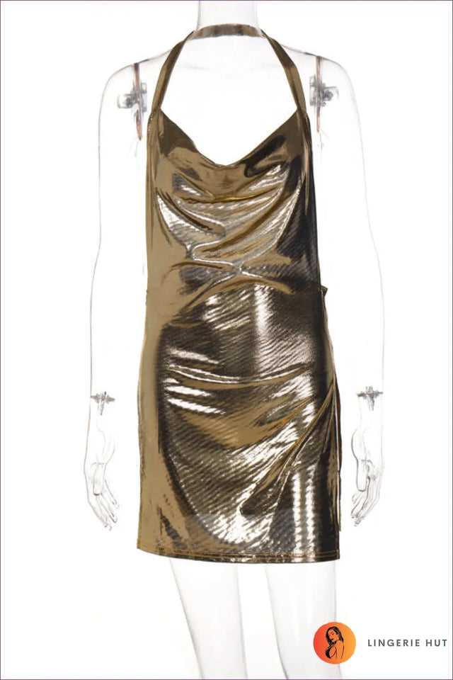 Metallic Halter Mini Dress