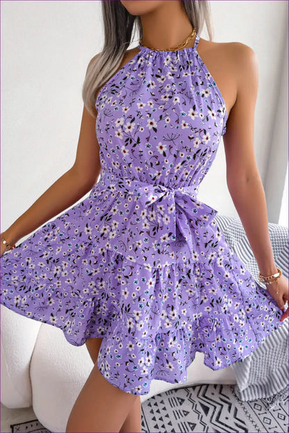 Mini Dress with Halter Neckline - Playful Romance for A-line, Backless, Boho, Casual,