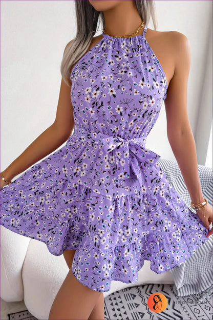 Mini Dress with Halter Neckline - Playful Romance for A-line, Backless, Boho, Casual,