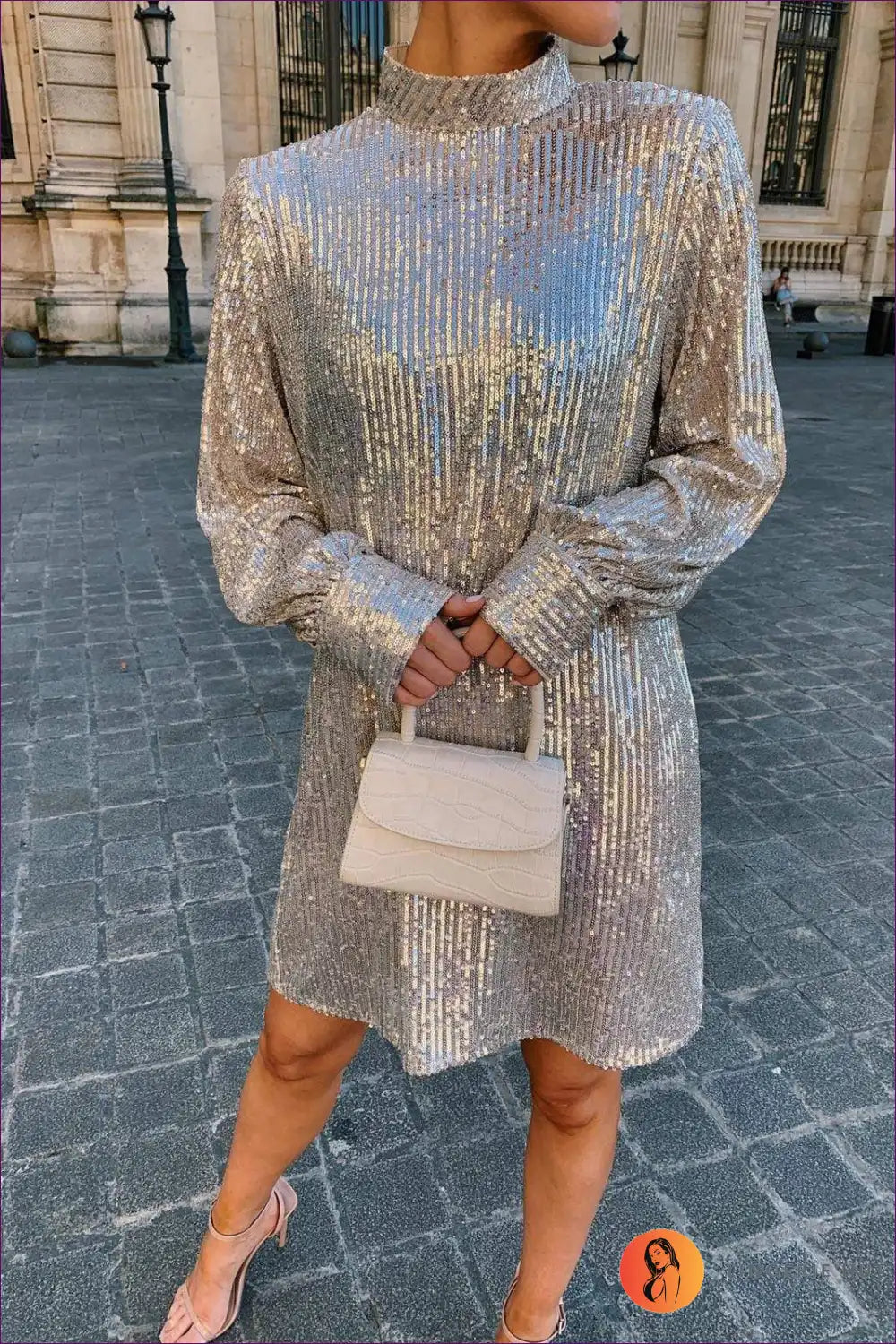 Mini Dress with High Neckline - Modern Sophistication for All Season, Dress, Formal Wear, Glamour,