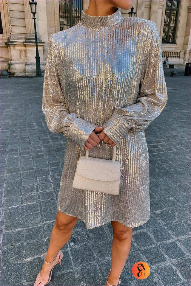 Sequin Mini Dress with High Neck - Modern Glamour Statement