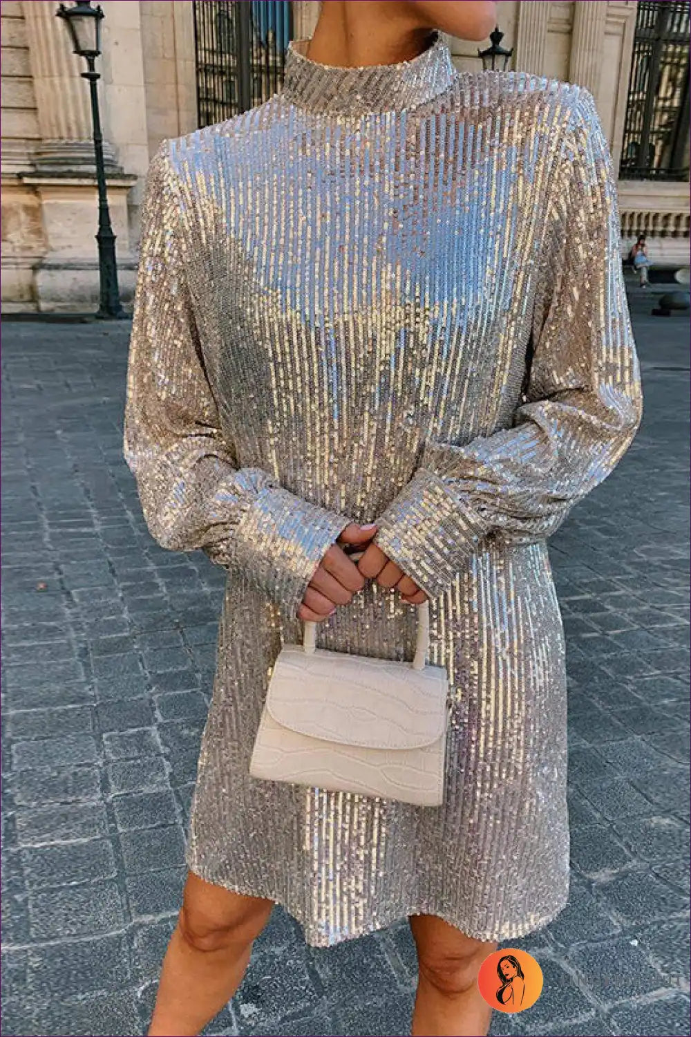 Mini Dress with High Neckline - Modern Sophistication for All Season, Dress, Formal Wear, Glamour,