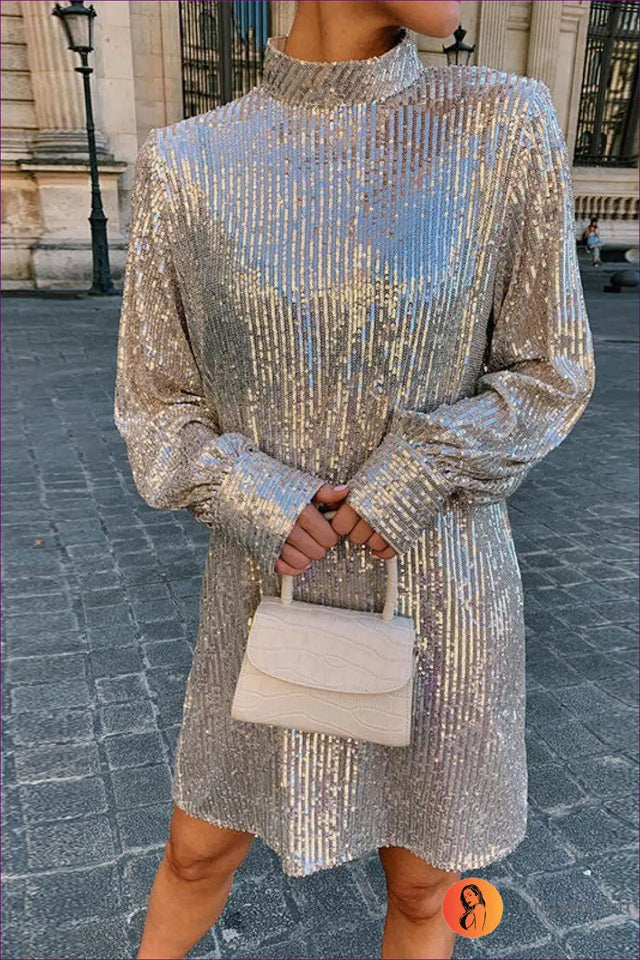 Sequin Mini Dress with High Neck - Modern Glamour Statement