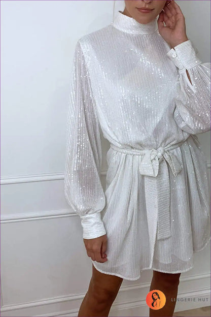 Mini Dress with High Neckline - Modern Sophistication for All Season, Dress, Formal Wear, Glamour,