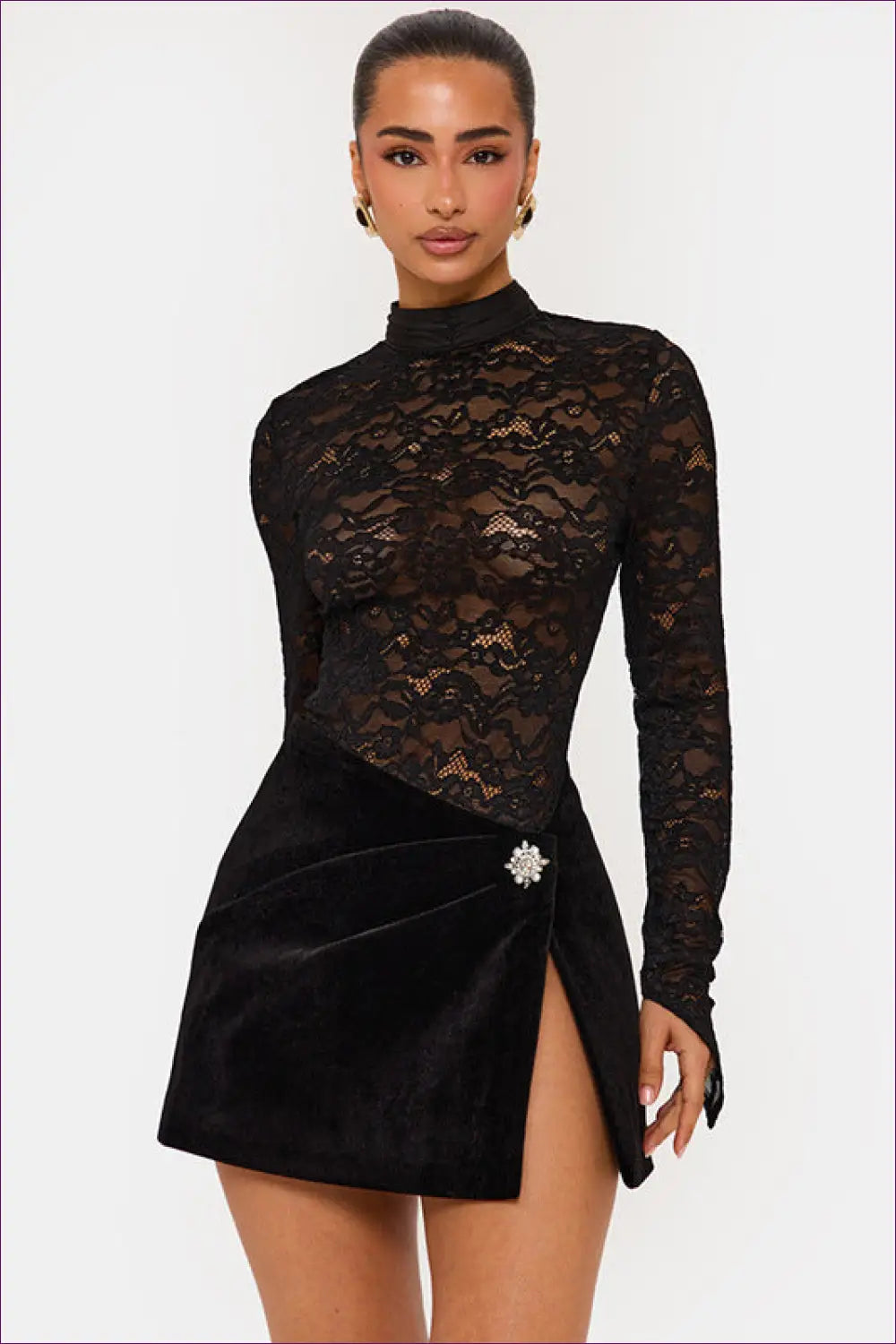 Mini Dress with Lace Bodice - Evening Mystique - Dresses - Lingerie Hut - All Season • Autumn • Bodycon • Cutout