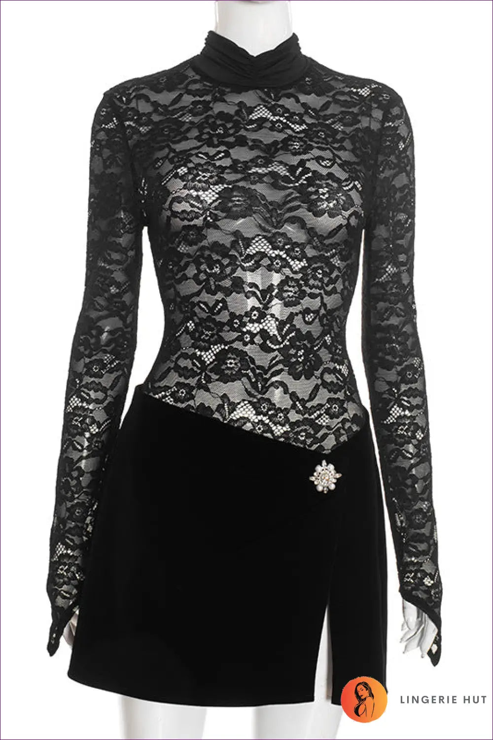 Mini Dress with Lace Bodice - Evening Mystique - s / Black - Dresses - Lingerie Hut - All Season • Autumn • Bodycon