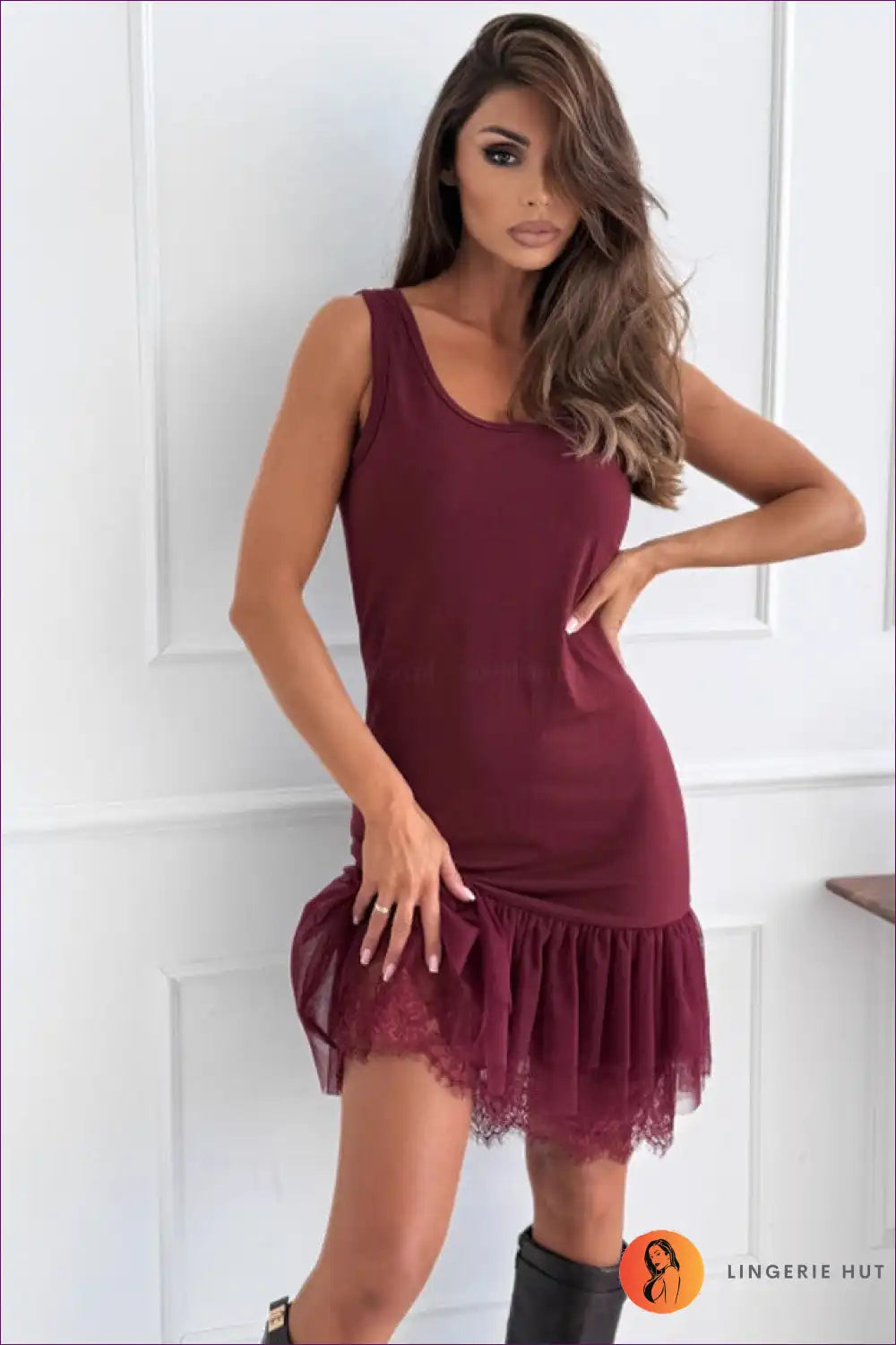 Mini Dress with Lace Hem Detail - Playful Sophistication for A-line, Casual, Dress, Everyday, Glamour