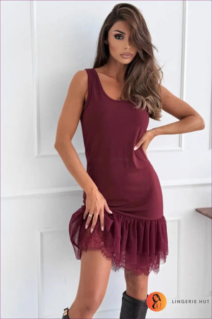 Mini Dress with Lace Hem Detail - Playful Sophistication for A-line, Casual, Dress, Everyday, Glamour