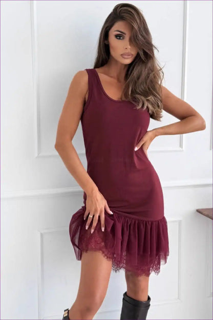 Mini Dress with Lace Hem Detail - Playful Sophistication for A-line, Casual, Dress, Everyday, Glamour