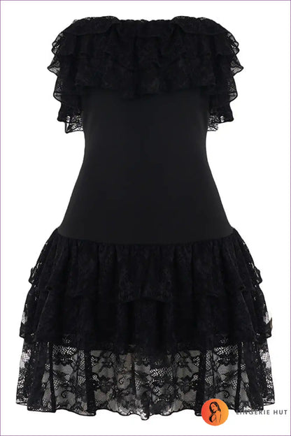 Mini Dress with Lace Ruffles - Midnight Garden Party for Backless, Cutout, Dress, Evening Wear, Glamour
