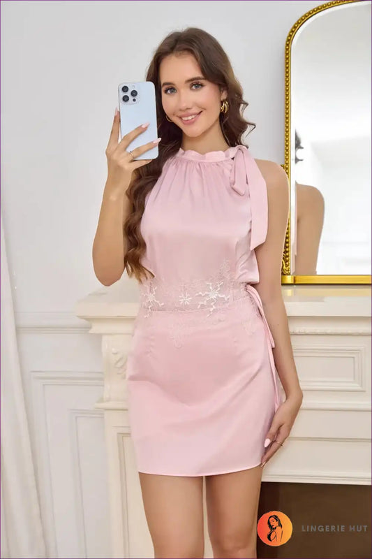 Mini Dress with Lace Waist Detail - Romantic Evenings for A-line, Date Night, Dress, Evening Wear, Floral