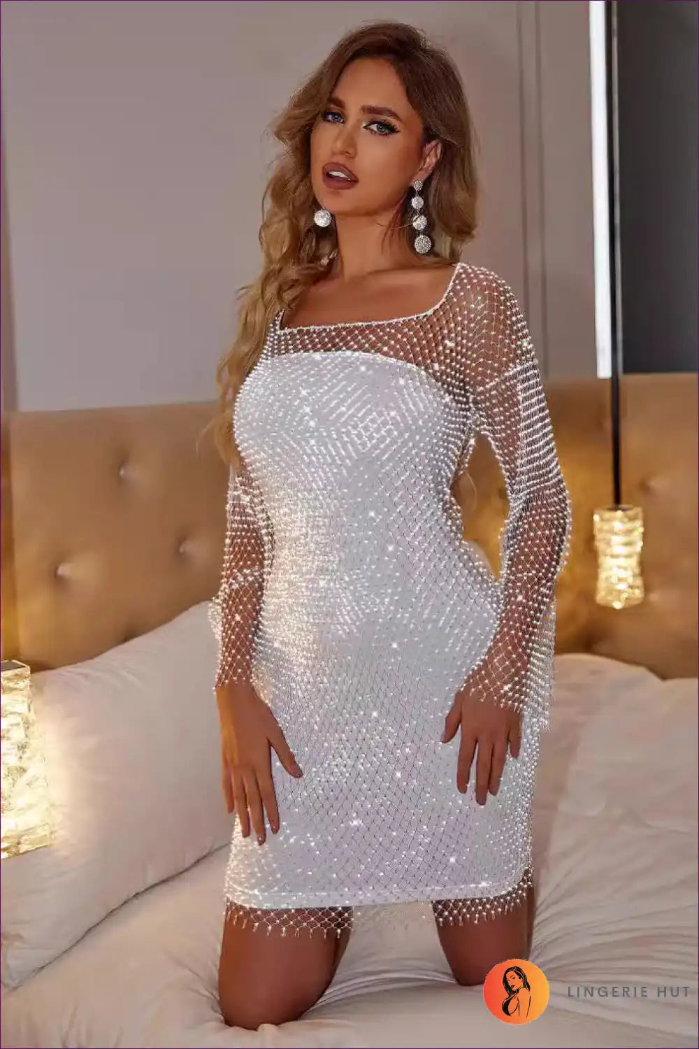 Mini Dress with Mesh Overlay - Night out Glamour for Bodycon, Clubwear, Dress, Evening Wear, Formal Wear