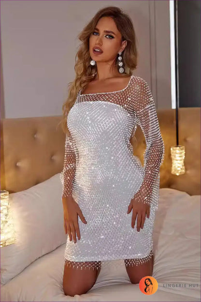 Mini Dress with Mesh Overlay - Night out Glamour for Bodycon, Clubwear, Dress, Evening Wear, Formal Wear