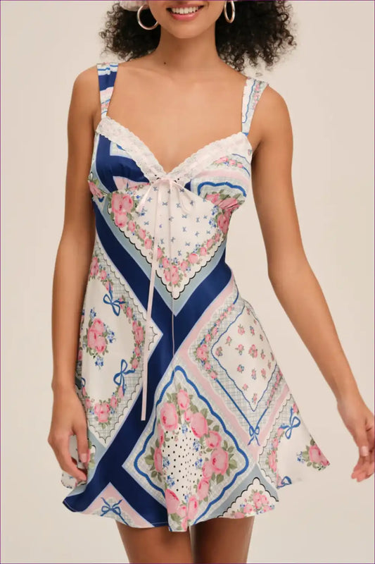 Mini Dress with Patchwork Print - Bohemian Romance for A-line, Boho, Casual, Dress, Everyday