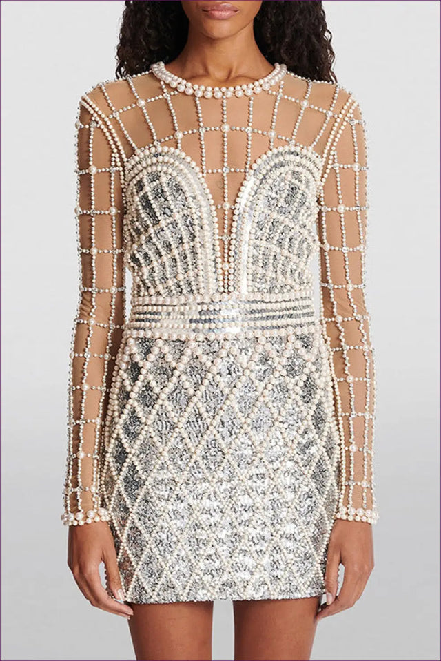 Pearl Beaded Mini Dress - Statement Party Glamour