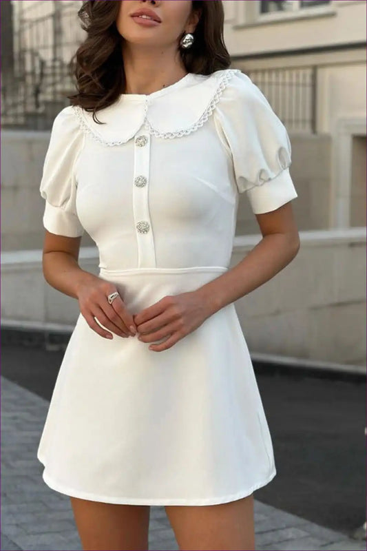 Mini Dress with Peter Pan Collar - Vintage Charm for A-line, All Season, Casual, Dress, Everyday