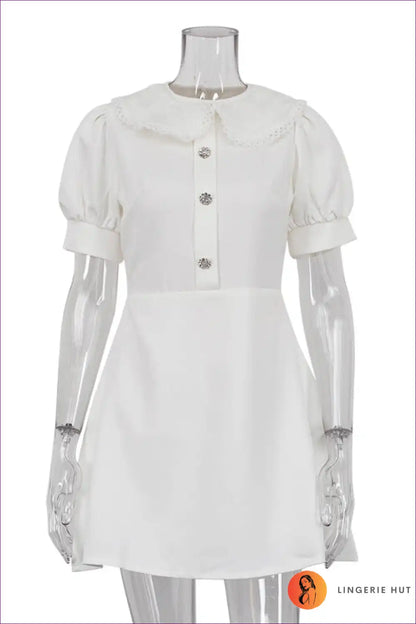 Mini Dress with Peter Pan Collar - Vintage Charm for A-line, All Season, Casual, Dress, Everyday