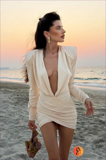 Mini Bodycon Dress with Plunging Neckline - After Dark Glamour - Dresses - Lingerie Hut - All Season • Clubwear