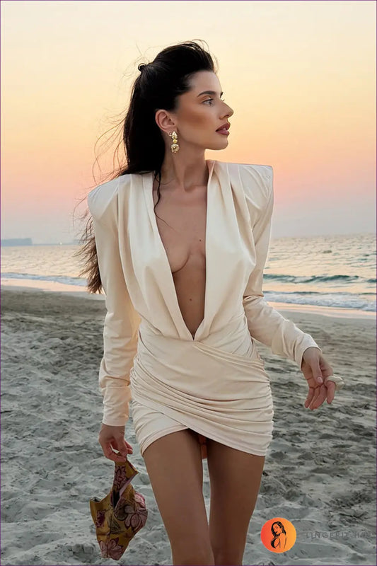 Mini Dress with Plunging Neckline - Bold Evenings - Dresses - Lingerie Hut - All Season • Bodycon • Clubwear • Cutout