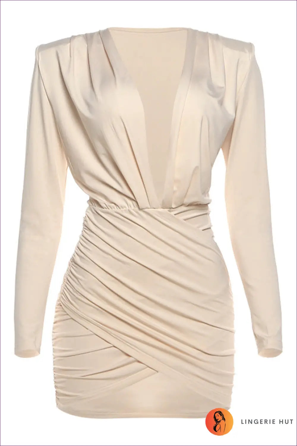 Mini Bodycon Dress with Plunging Neckline - After Dark Glamour - s / Khaki - Dresses - Lingerie Hut - All Season