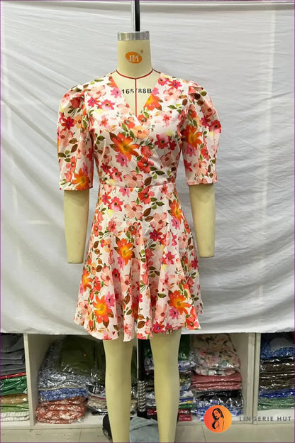 Mini Dress with Puff Sleeves - Romantic Femininity for A-line, Boho, Casual, Dress, Everyday