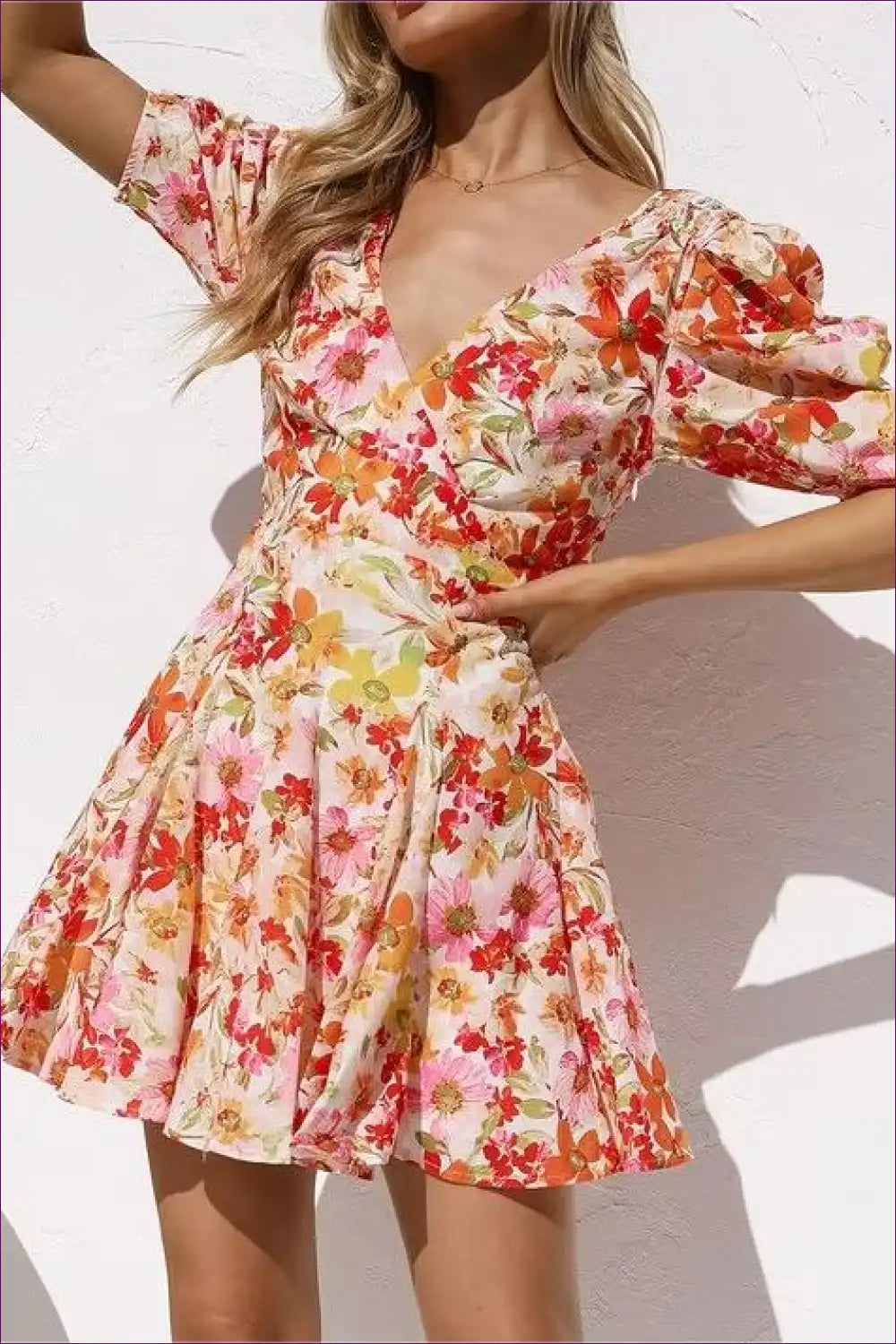 Mini Dress with Puff Sleeves - Romantic Femininity for A-line, Boho, Casual, Dress, Everyday