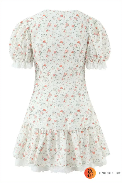Floral Puff Sleeve Mini Dress - Sweet Vintage Romance - Dresses - Lingerie Hut - A-line • Casual • Glamour