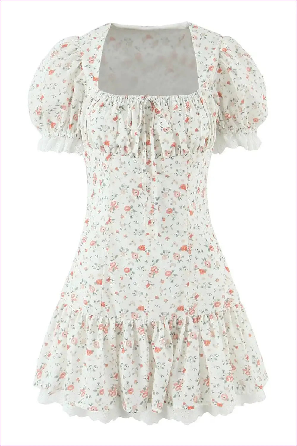 Floral Puff Sleeve Mini Dress - Sweet Vintage Romance - Dresses - Lingerie Hut - A-line • Casual • Glamour