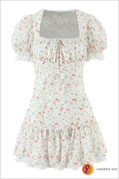 Floral Puff Sleeve Mini Dress - Sweet Vintage Romance - s / Multi - Dresses - Lingerie Hut - A-line • Casual • Glamour