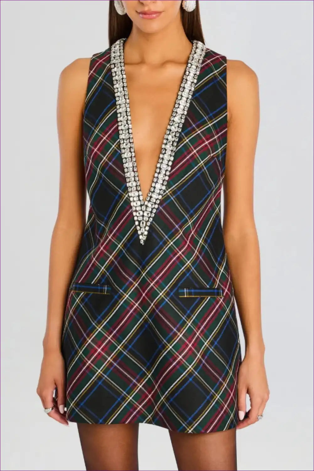 Mini Dress with Rhinestone Trim - Playful Party Attitude for Bodycon, Clubwear, Date Night, Dresses, Evening