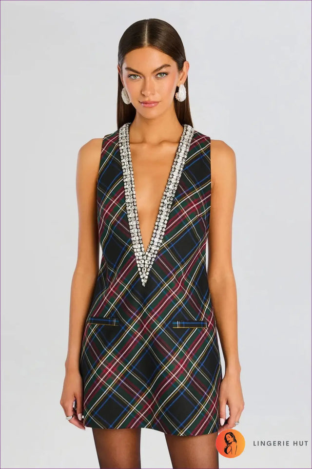 Mini Dress with Rhinestone Trim - Playful Party Attitude