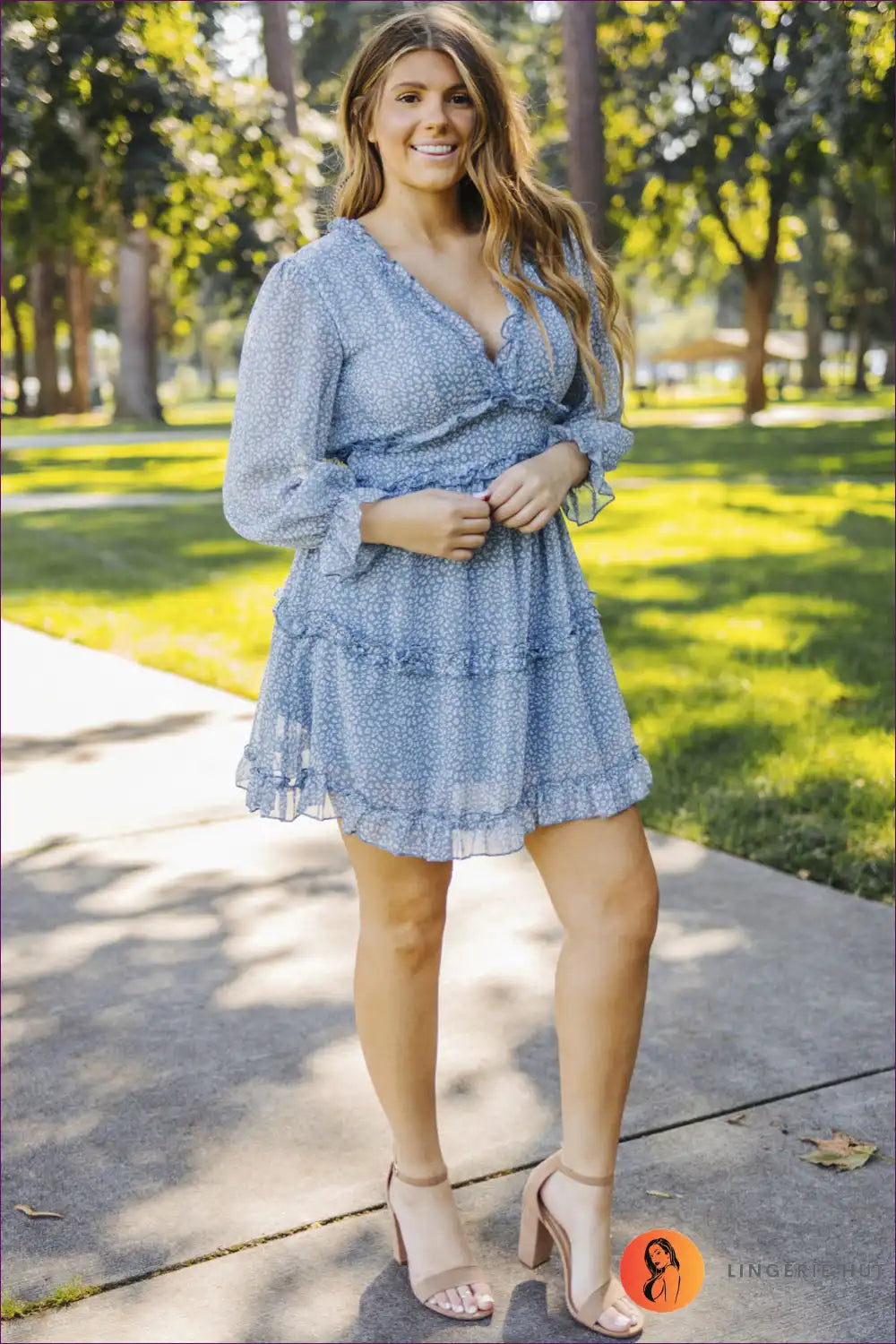 Mini Dress with Ruffle Details - Playful Sophistication for A-line, Animal, Autumn, Backless, Boho