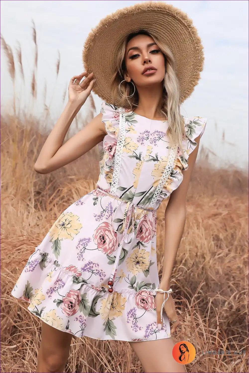 Mini Dress with Ruffle Details - Playful Sophistication for A-line, Casual, Dress, Everyday, Floral