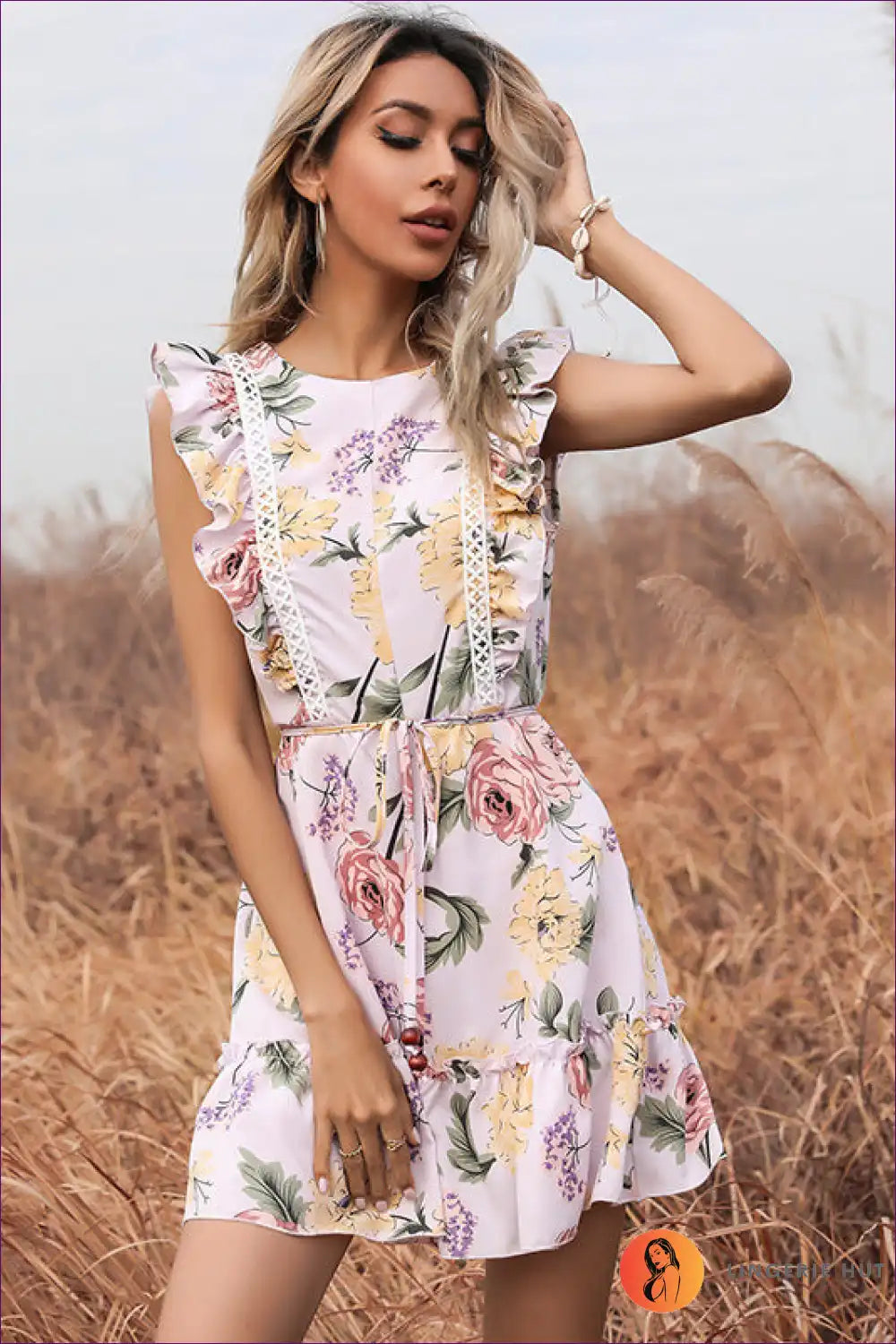 Mini Dress with Ruffle Details - Playful Sophistication for A-line, Casual, Dress, Everyday, Floral
