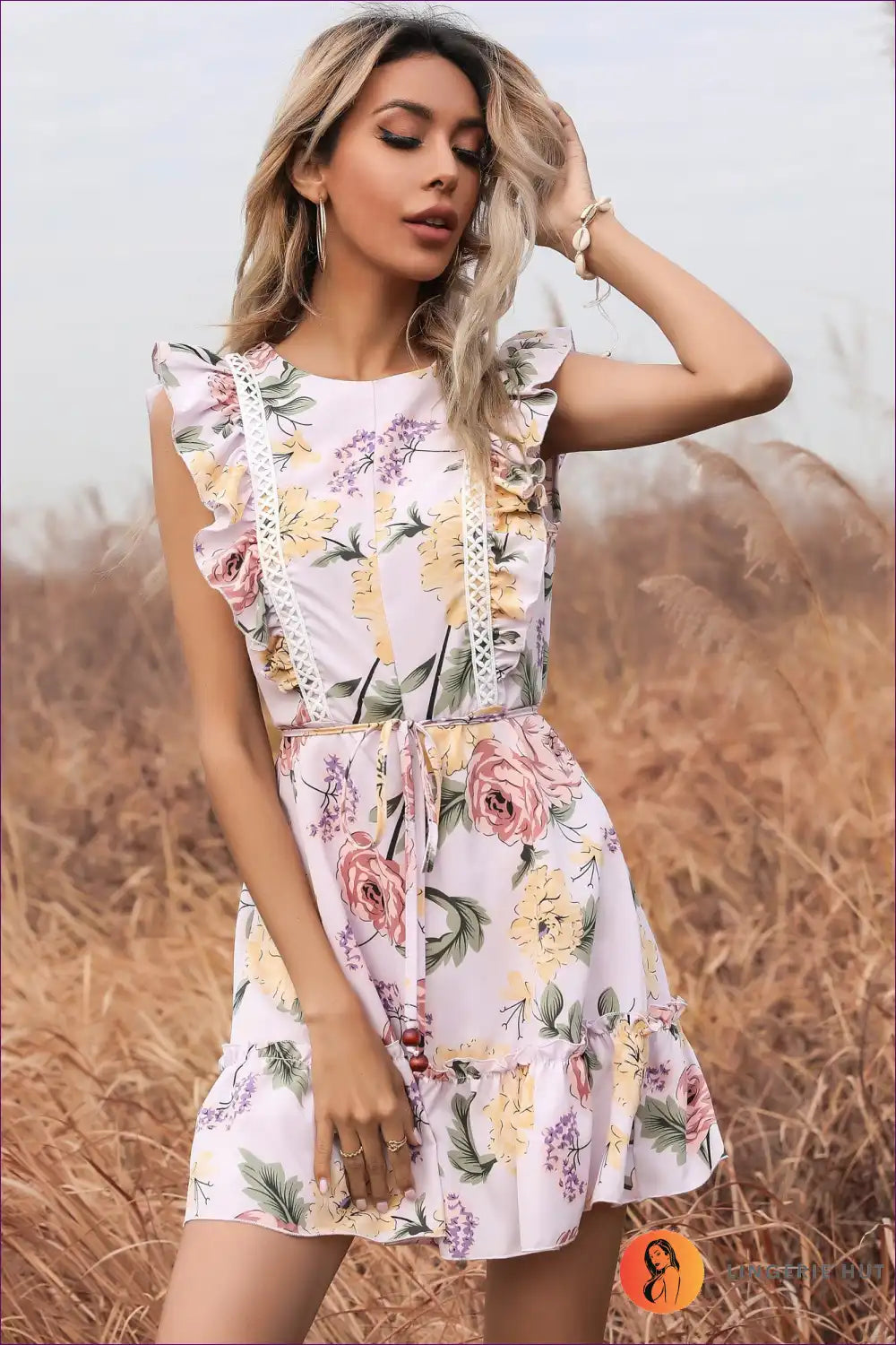 Mini Dress with Ruffle Details - Playful Sophistication for A-line, Casual, Dress, Everyday, Floral