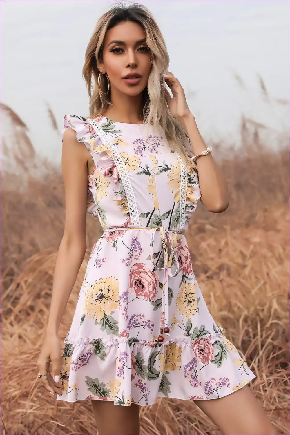 Mini Dress with Ruffle Details - Playful Sophistication for A-line, Casual, Dress, Everyday, Floral
