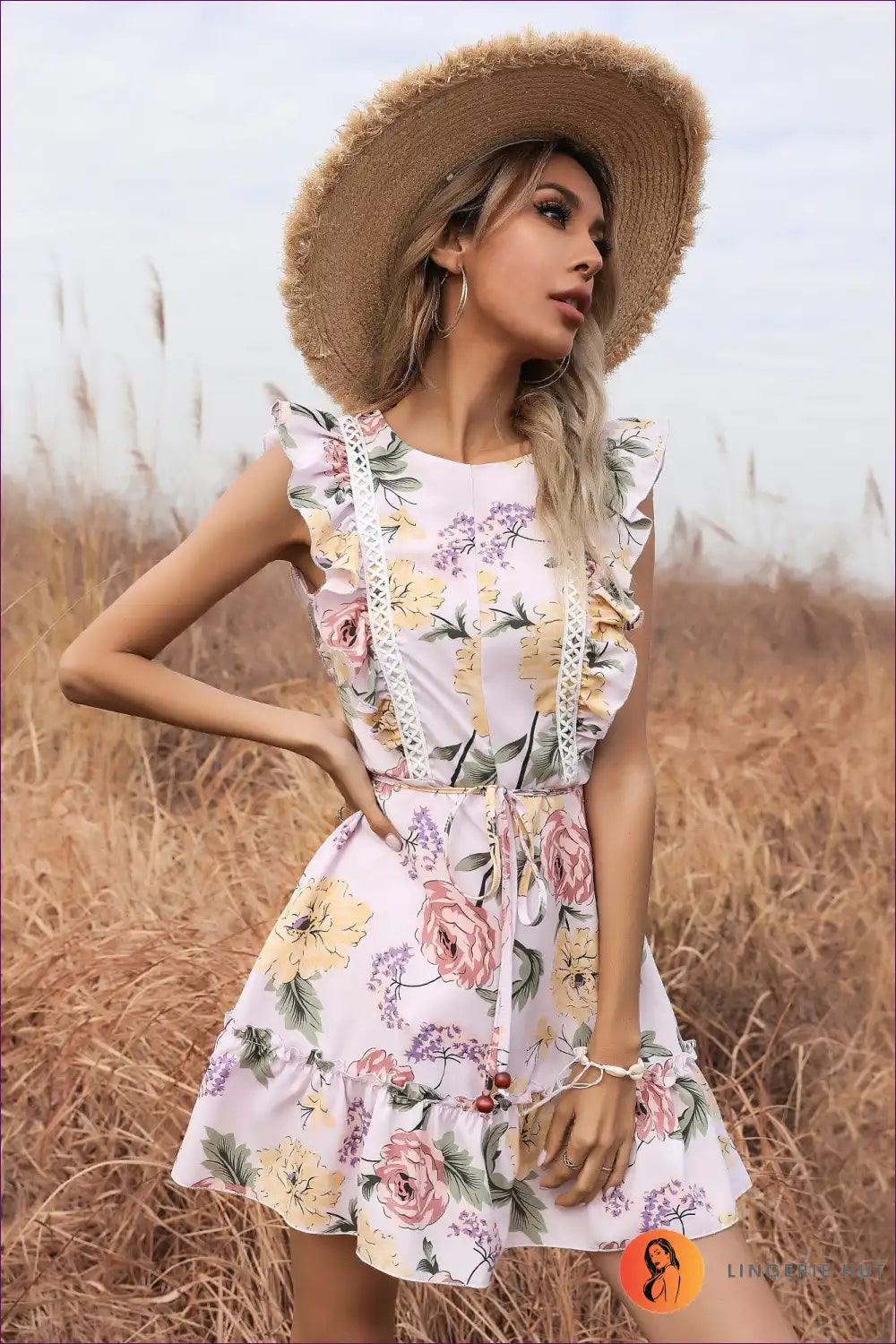 Mini Dress with Ruffle Details - Playful Sophistication for A-line, Casual, Dress, Everyday, Floral