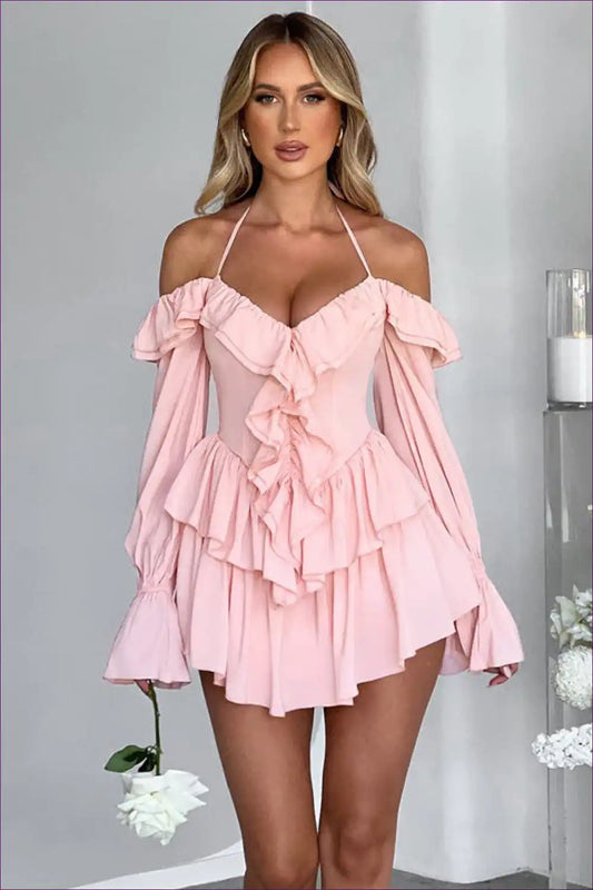 Mini Dress with Ruffle Tiers - Party Confidence for Backless, Cutout, Date Night, Dress, Glamour