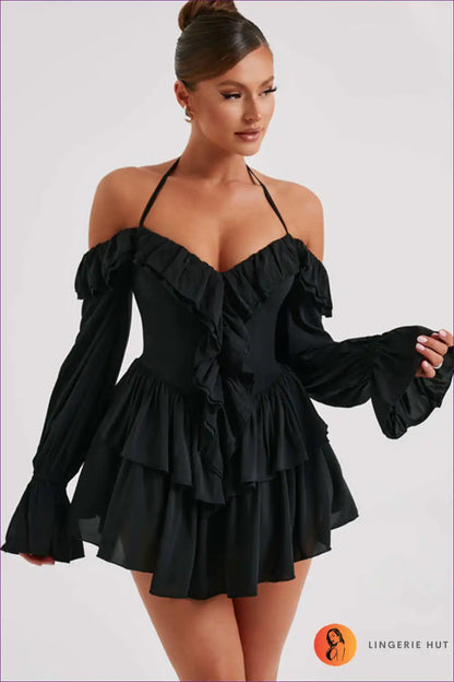 Mini Dress with Ruffle Tiers - Party Confidence for Backless, Cutout, Date Night, Dress, Glamour